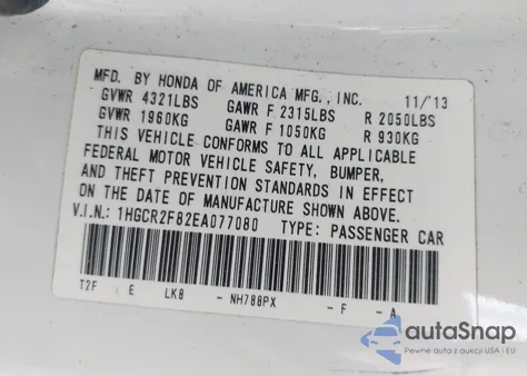 2014 Honda Accord Ex-L из США, поврежденный, VIN 1HGCR2F82EA077080